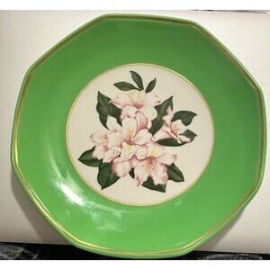 GREENBRIER Hotel Resort 8" Octagon Plate Green Pink RHODODENDRON Dorothy Drapes